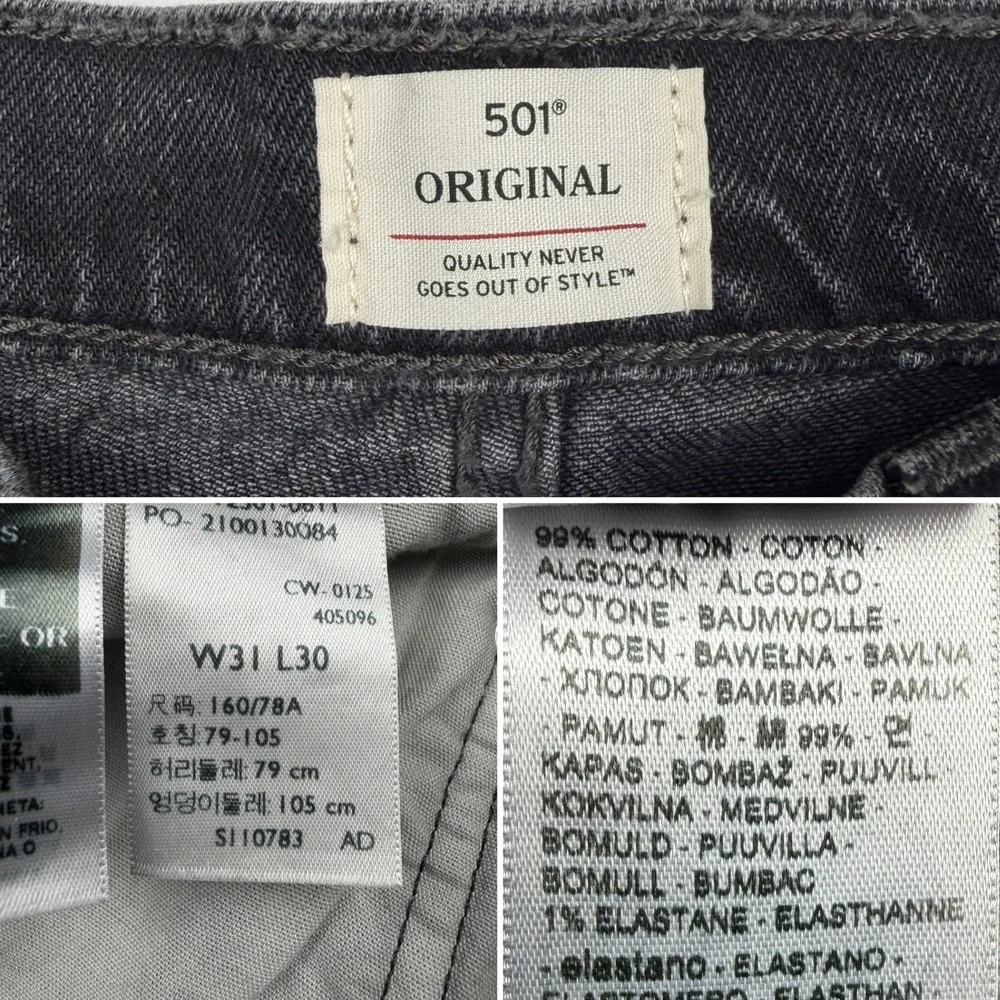 Levi's 501 Original Studded Jeans Black Y2K Alt Punk Grunge Straight Leg W31 L30